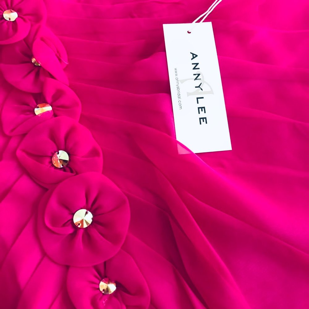 Anny Lee Hot Pink Strapless Ruched Prom Dress with Slit - Picture 4 of 7